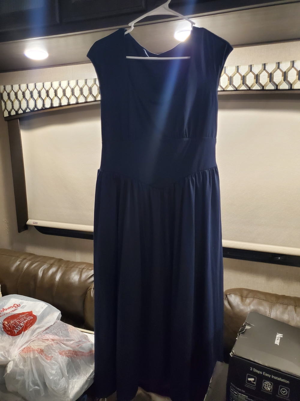 Classic Navy Cap-Sleeve Midi Dress